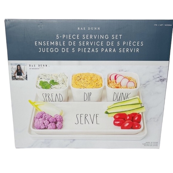 Rae Dunn 5-Piece Stoneware Set Dishwasher Safe - Picture 1 of 7